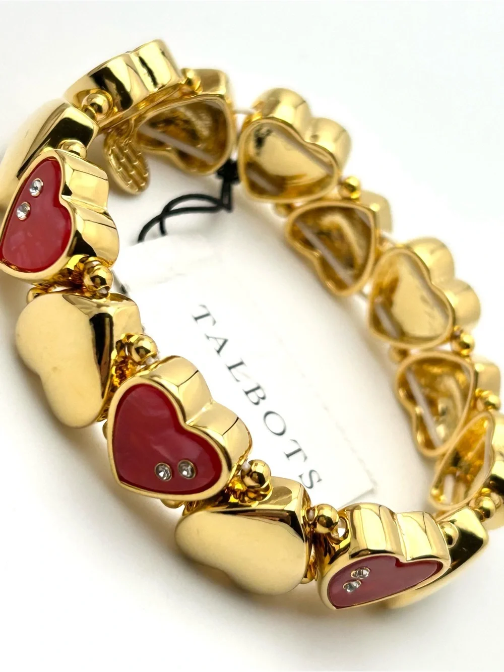 Talbots Red and Gold Hearts Stretch Bracelet NWT